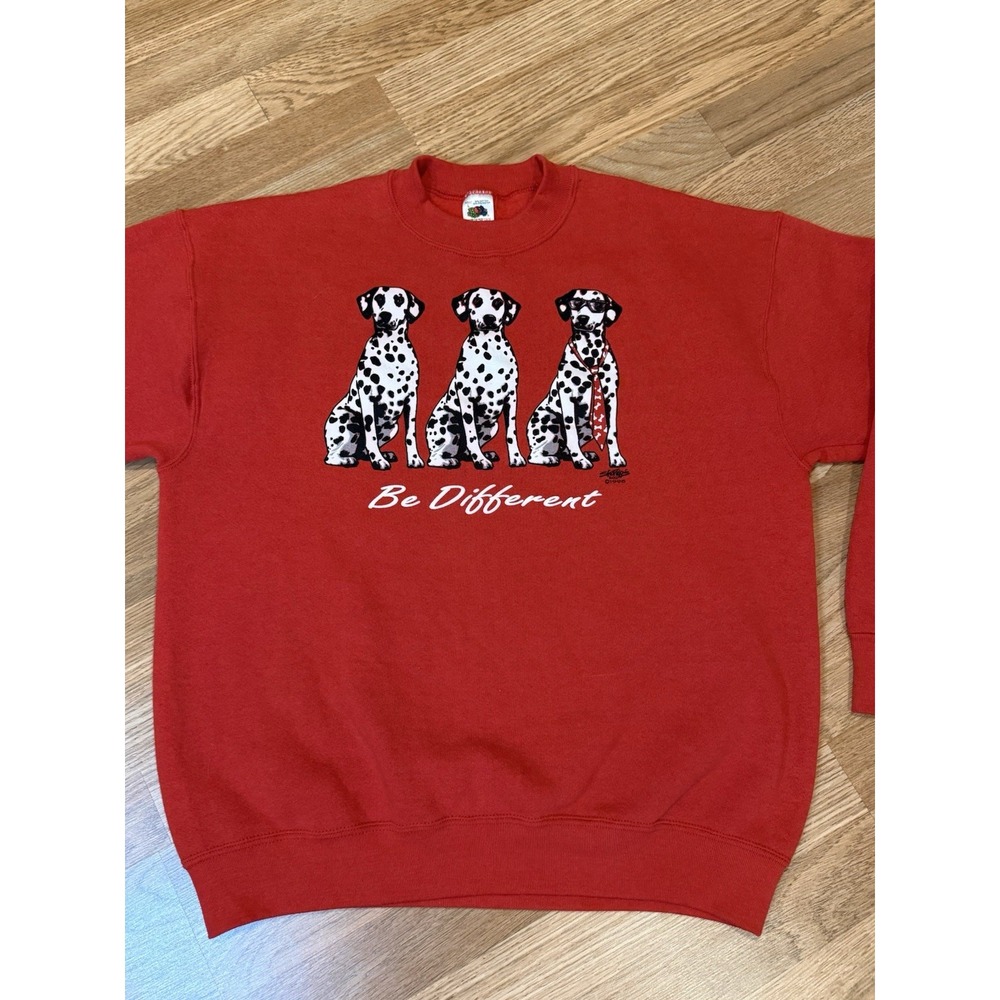 Vintage 90s Dalmatian Dog Red Sweatshirt LG Graphic Novelty Dare To Be Different